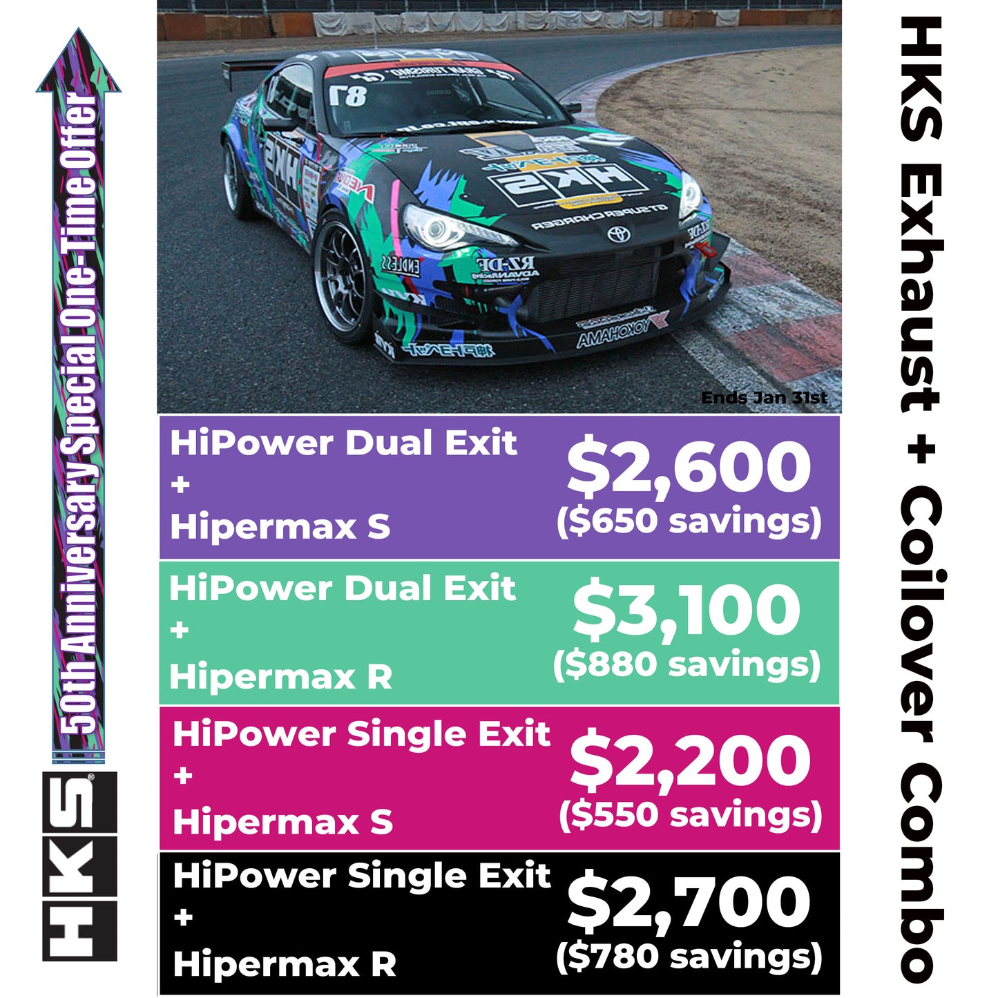 2013-2022 BRZ/86 HKS Exhaust + Coilover Combo Sale!